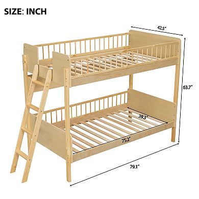 Merax Twin Size Wooden Bunk Bed with 3 Storage Shelves