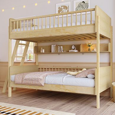 Merax Twin Size Wooden Bunk Bed with 3 Storage Shelves