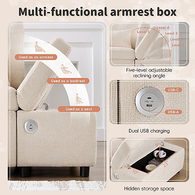 Merax 107" L-Shaped Sectional Sleeper Sofa Bed with Pull Out Couch, USB & Type-C Charging