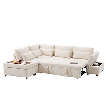Merax 107" L-Shaped Sectional Sleeper Sofa Bed with Pull Out Couch, USB & Type-C Charging