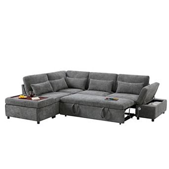 Merax 107" L-Shaped Sectional Sleeper Sofa Bed with Pull Out Couch, USB & Type-C Charging