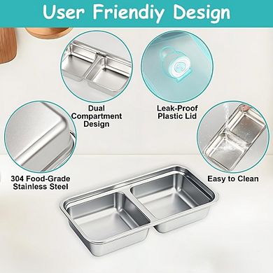 Great Ambitions 6-Pack Stainless Steel Snack Containers, Dual Compartment, Reusable