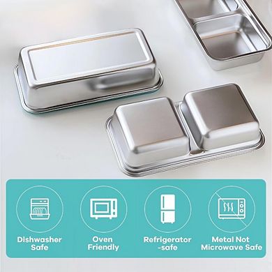Great Ambitions 6-Pack Stainless Steel Snack Containers, Dual Compartment, Reusable