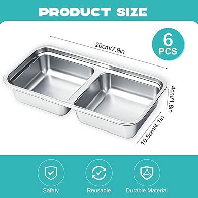 Great Ambitions 6-Pack Stainless Steel Snack Containers, Dual Compartment, Reusable