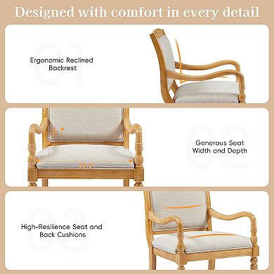 Merax 28.5" Vintage Upholstered Accent Chair - Solid Wood Frame with Spindle Legs & Carved Arms