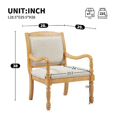Merax 28.5" Vintage Upholstered Accent Chair - Solid Wood Frame with Spindle Legs & Carved Arms