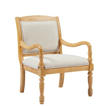 Merax 28.5" Vintage Upholstered Accent Chair - Solid Wood Frame with Spindle Legs & Carved Arms