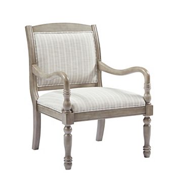 Merax 28.5" Vintage Upholstered Accent Chair - Solid Wood Frame with Spindle Legs & Carved Arms