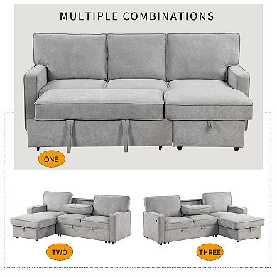 Merax Upholstered Sleeper Sectional Sofa with Storage, USB Port & 2 Cup Holders