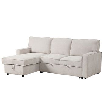 Merax Upholstered Sleeper Sectional Sofa with Storage, USB Port & 2 cup Holders