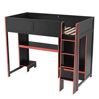 Merax Wood Twin Size Gaming Loft Bed with Built-in Desk, Wardrobe
