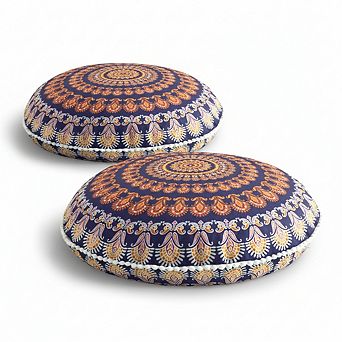 2-Pack Round Memory Foam Meditation Cushions with Boho Mandala Covers: Perfect for Yoga, Living Room