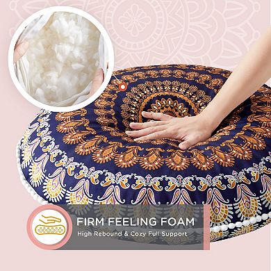 2-Pack Round Memory Foam Meditation Cushions with Boho Mandala Covers: Perfect for Yoga, Living Room