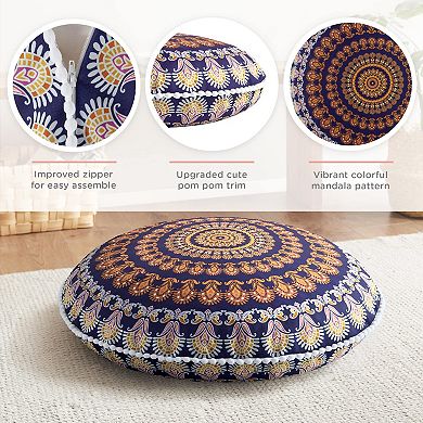 2-Pack Round Memory Foam Meditation Cushions with Boho Mandala Covers: Perfect for Yoga, Living Room