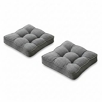Memory Foam Floor Pillows: 2 Grey 22x22" Squares for Adult Meditation Relaxation