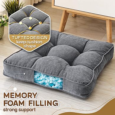 Memory Foam Floor Pillows: 2 Grey 22x22" Squares for Adult Meditation Relaxation