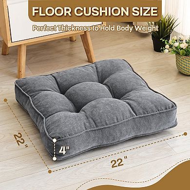 Memory Foam Floor Pillows: 2 Grey 22x22" Squares for Adult Meditation Relaxation