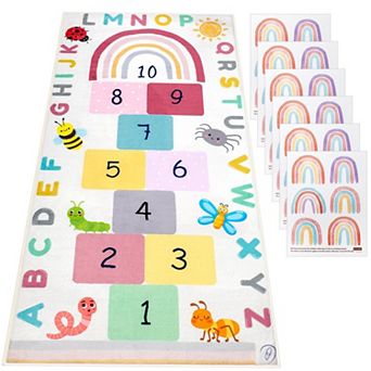 Hopscotch Rug Kids Play Mat ABC Numbers Learning Educational Non-slip Carpet Classroom