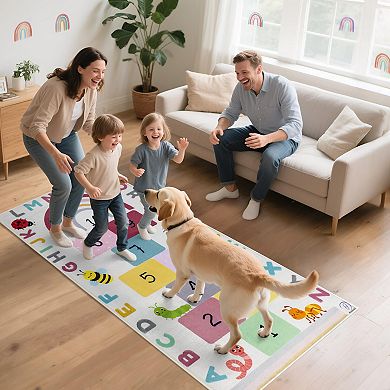 Hopscotch Rug Kids Play Mat ABC Numbers Learning Educational Non-slip Carpet Classroom