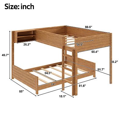 Merax Full XL Over Full XL Wooden Bunk Bed with Built-in Storage Shelf & Ladder