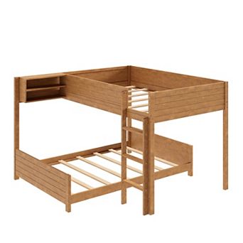 Merax Full XL Over Full XL Wooden Bunk Bed with Built-in Storage Shelf & Ladder