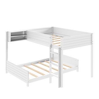 Merax Full XL Over Full XL Wooden Bunk Bed with Built-in Storage Shelf & Ladder