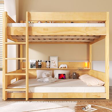 Merax Queen over Queen Bunk Bed with Storage Shelves and USB Ports