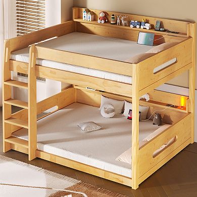 Merax Queen over Queen Bunk Bed with Storage Shelves and USB Ports