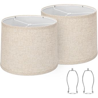 Great Ambitions Set of 2 Drum Lampshades, 12.6" Bottom, Linen, Beige, Easy Assembly