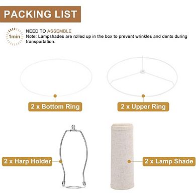 Great Ambitions Set of 2 Drum Lampshades, 12.6" Bottom, Linen, Beige, Easy Assembly