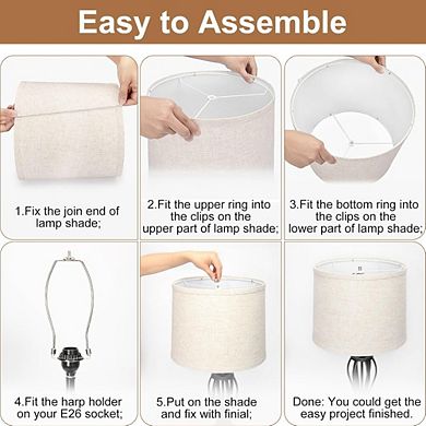 Great Ambitions Set of 2 Drum Lampshades, 12.6" Bottom, Linen, Beige, Easy Assembly