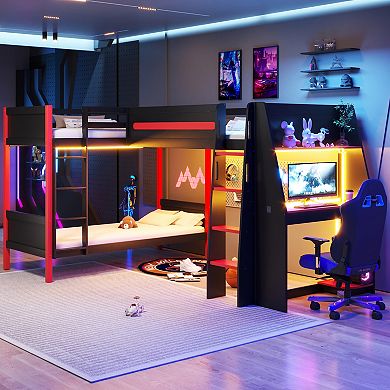 Merax Twin Size Bunk Bed with Twin Size Gaming Loft Bed