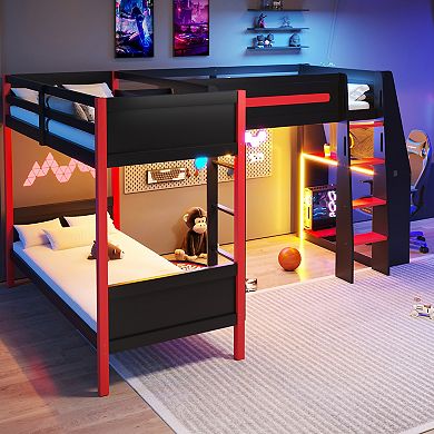 Merax Twin Size Bunk Bed with Twin Size Gaming Loft Bed