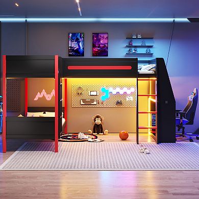 Merax Twin Size Bunk Bed with Twin Size Gaming Loft Bed