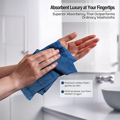 Great Ambitions 12-Pack 13"x13" Cotton Washcloths, Soft & Absorbent, Assorted Colors