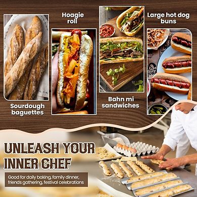 Premium Nonstick Baguette Pan, 4 Loaves, Perforated for Crispy Crust, Sourdough & Italian Bread.