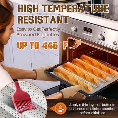Premium Nonstick Baguette Pan, 4 Loaves, Perforated for Crispy Crust, Sourdough & Italian Bread.
