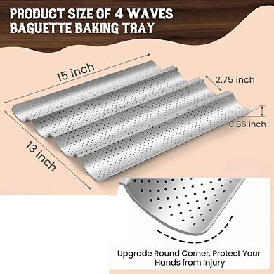 Premium Nonstick Baguette Pan, 4 Loaves, Perforated for Crispy Crust, Sourdough & Italian Bread.