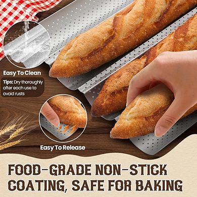 Premium Nonstick Baguette Pan, 4 Loaves, Perforated for Crispy Crust, Sourdough & Italian Bread.