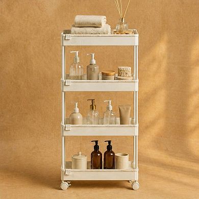 4 Tier Slim Rolling Storage Cart Mobile Organizer Utility Shelving Adjustable Plastic for Bathroom