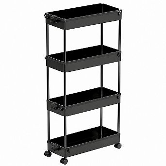 4 tier Slim Rolling Storage Cart Mobile Organizer Utility Shelving Adjustable Plastic for Bathroom