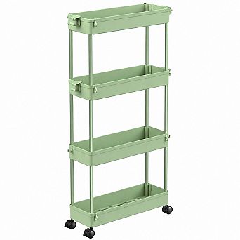 4 tier Slim Rolling Storage Cart Mobile Organizer Utility Shelving Adjustable Plastic for Bathroom