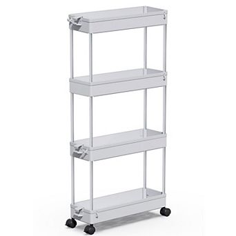 4 tier Slim Rolling Storage Cart Mobile Organizer Utility Shelving Adjustable Plastic for Bathroom