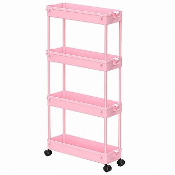 4 tier Slim Rolling Storage Cart Mobile Organizer Utility Shelving Adjustable Plastic for Bathroom
