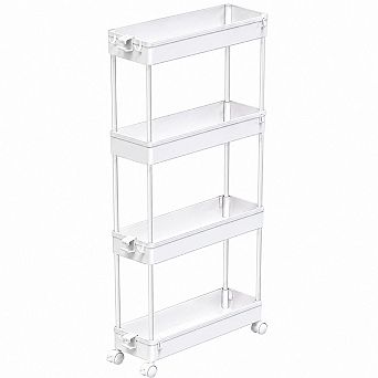 4 tier Slim Rolling Storage Cart Mobile Organizer Utility Shelving Adjustable Plastic for Bathroom