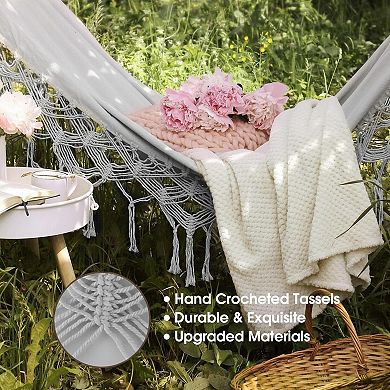 Backyard Hammock Max 500lbs Canvas, Thickened Rope, Carry Bag Outdoor Garden Patio Wedding Decor