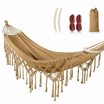 Backyard Hammock Max 500lbs Canvas, Thickened Rope, Carry Bag Outdoor Garden Patio Wedding Decor