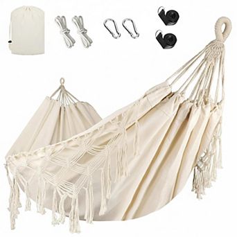 Double Hammock Heavy Duty 550lb Capacity Tassels Fishtail Knit Mounting Straps Outdoor Camping Patio
