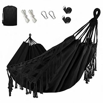 Double Hammock Heavy Duty 550lb Capacity Tassels Fishtail Knit Mounting Straps Outdoor Camping Patio