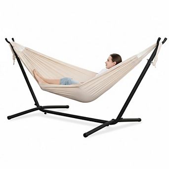Double Hammock with Stand Portable Heavy-Duty Steel 2-Person 450Lbs Capacity Indoor Outdoor Easy